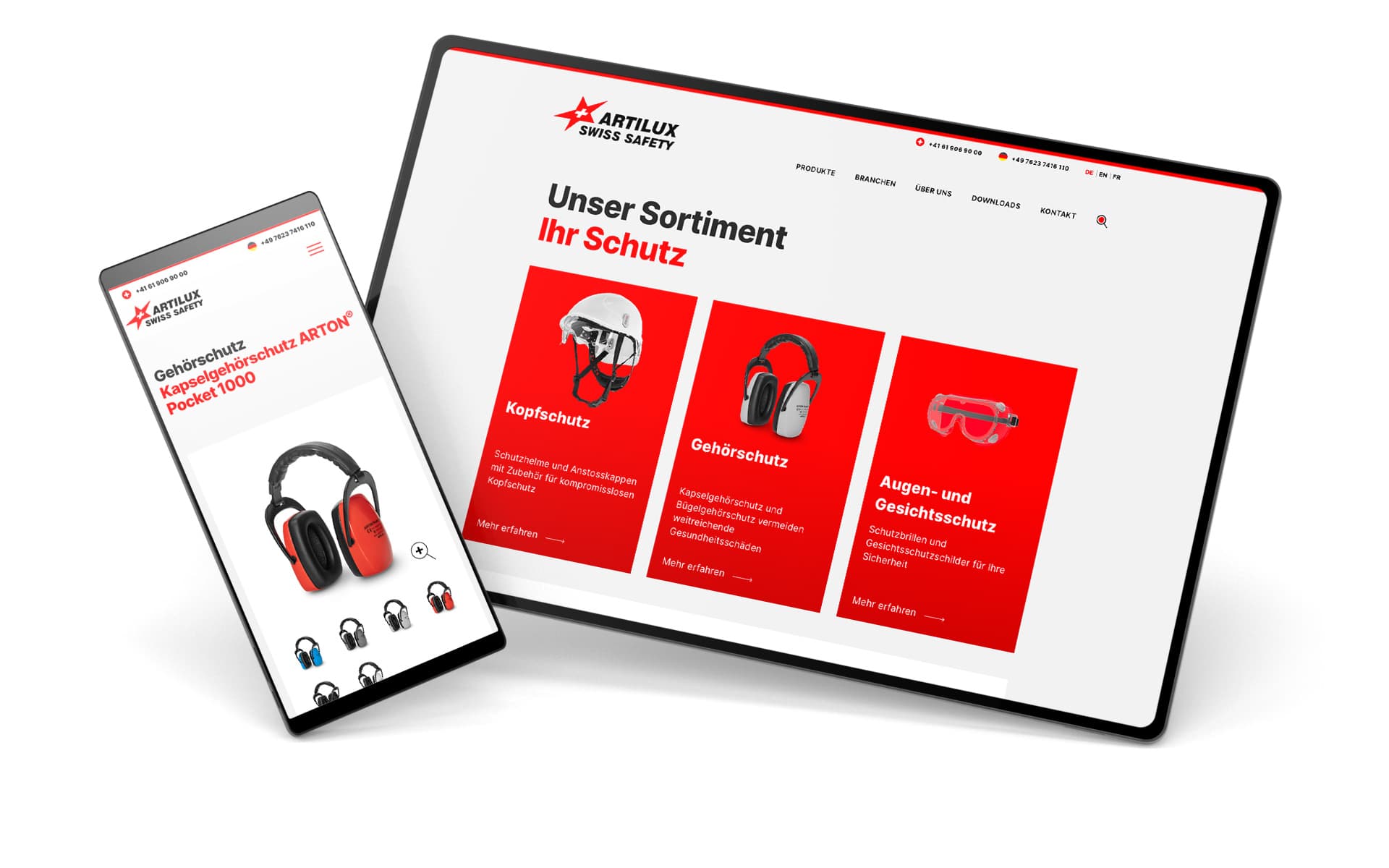 Artilux Swiss Safety, Mehrsprachige Website mit Produktkatalog